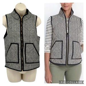 Merokeety Herringbone Quilted Vest Womens Size XS Black White Full Zip Pockets